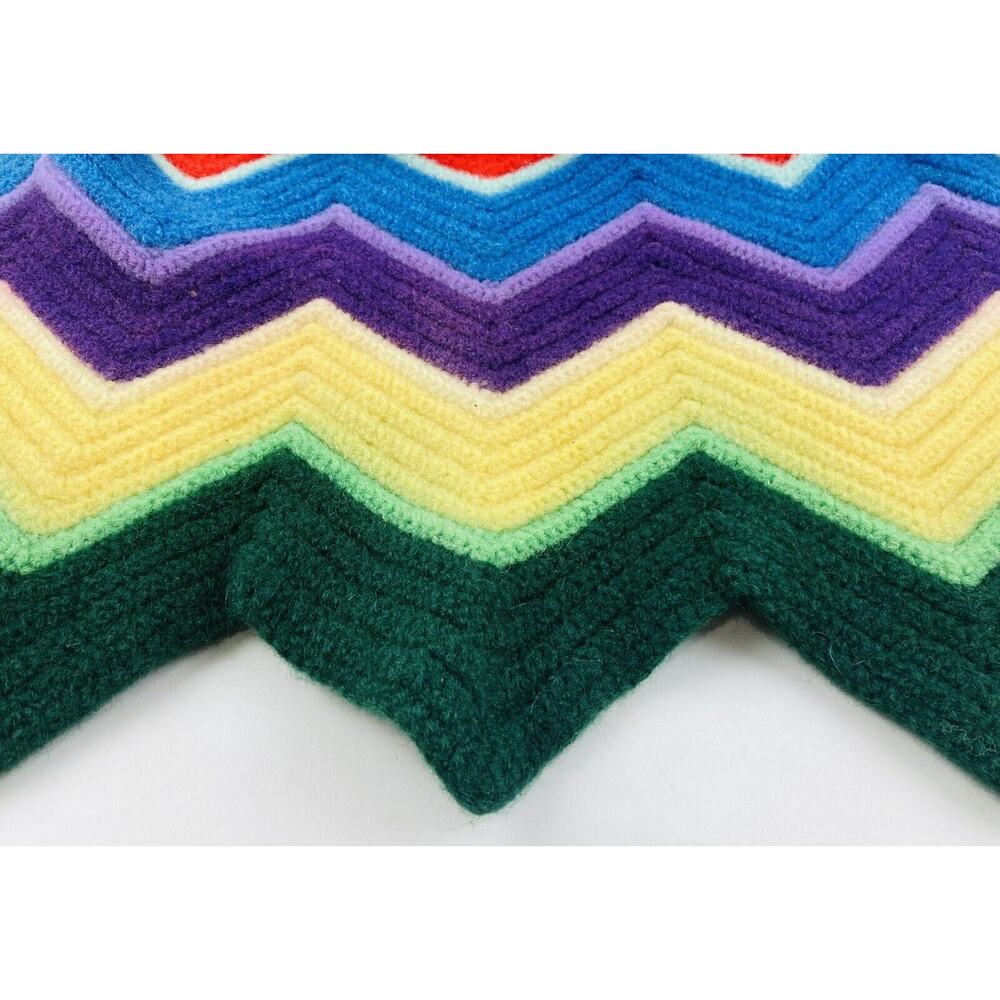 Handmade 70s Crochet Throw Chevron Blanket Cottagecore Zigzag Afghan Wool Felted - Picture 8 of 9